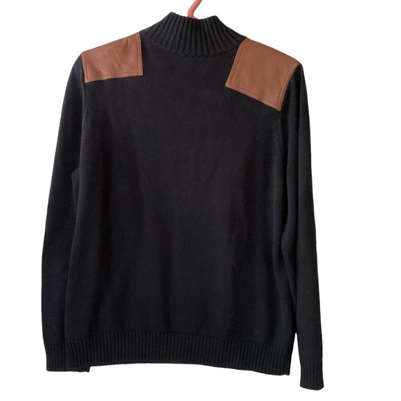 Ralph Lauren Leather Trim Black Men’s 1/4 Zip Sweater No Tags - Picture 2 of 7